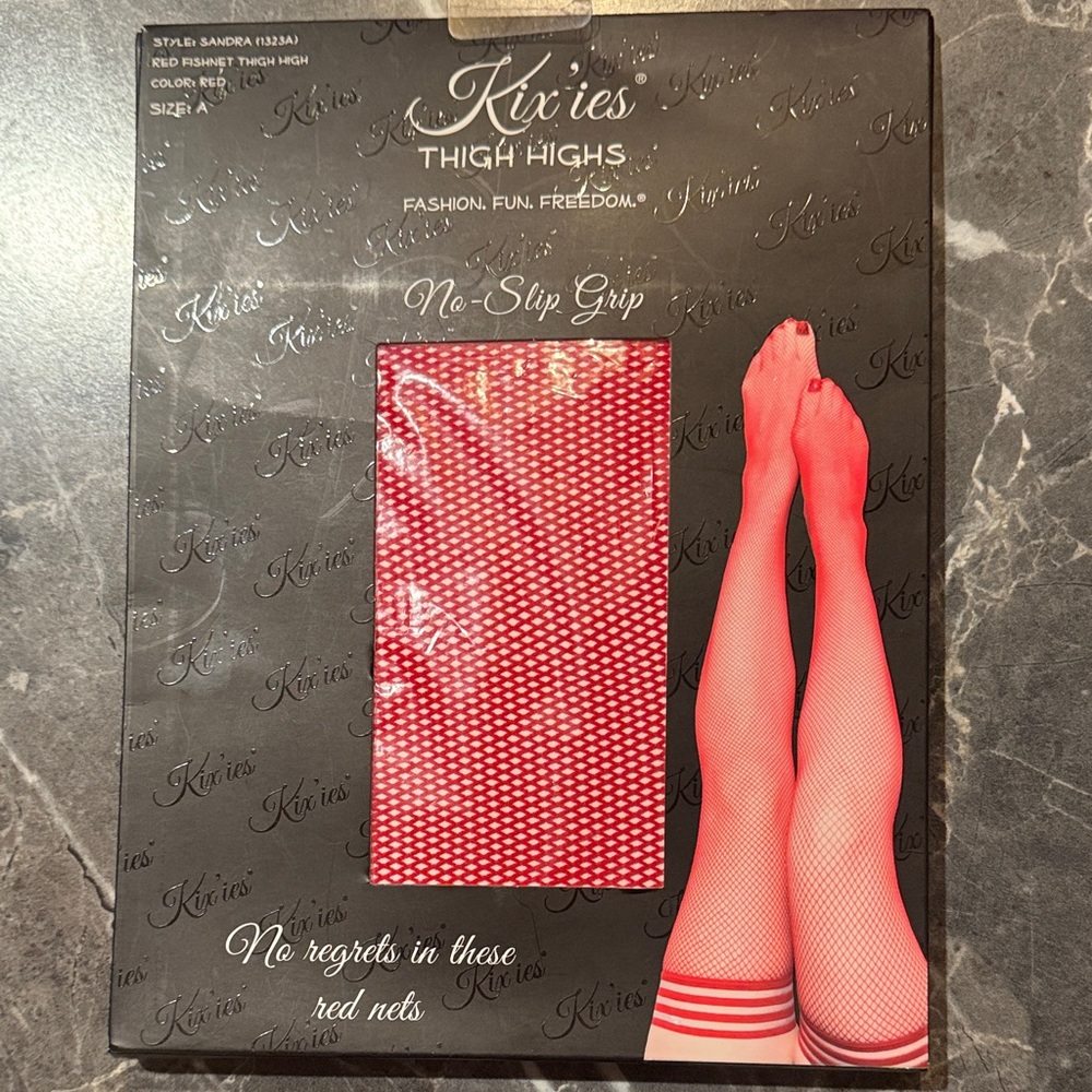 Kixies Red Fishnet Thigh Highs valentine sexy hosiery tights